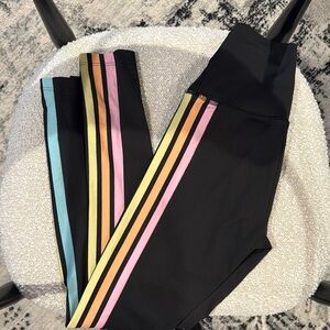 Beach Riot Black Leggings with Multicolor Stripes